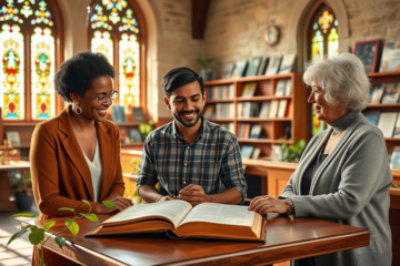 A diverse community gathering exploring Christian options and faith growth.