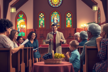 A diverse group of people engaging in a faith-based community gathering, highlighting the theme of Faith Connections.