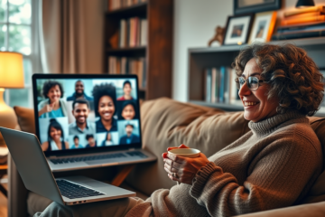 A diverse group of Christians engaging in virtual meetings online for fellowship and support.