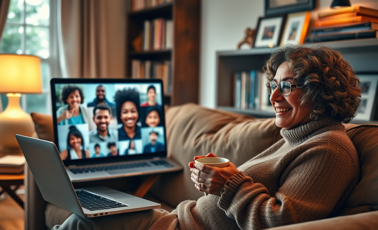 A diverse group of Christians engaging in virtual meetings online for fellowship and support.