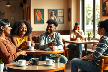 A serene image depicting individuals engaged in a meaningful conversation about Christian dating options.