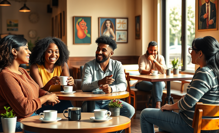 A serene image depicting individuals engaged in a meaningful conversation about Christian dating options.