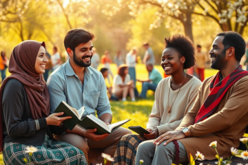 A diverse group of individuals gathered at a faith-based community event, symbolizing connection and shared beliefs.