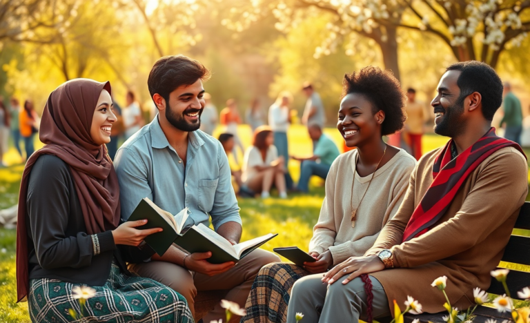 A diverse group of individuals gathered at a faith-based community event, symbolizing connection and shared beliefs.