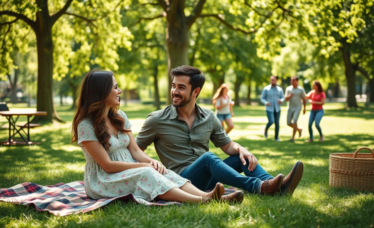 A couple enjoying a picnic, representing safe Christian dating.