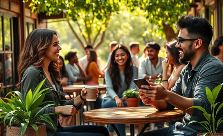 A diverse group of Christian singles engaging in online dating, exploring faith-based connections and relationships.