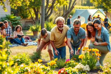 A group of Christian friends enjoying a volunteering activity together.