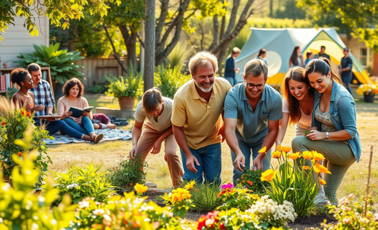 A group of Christian friends enjoying a volunteering activity together.