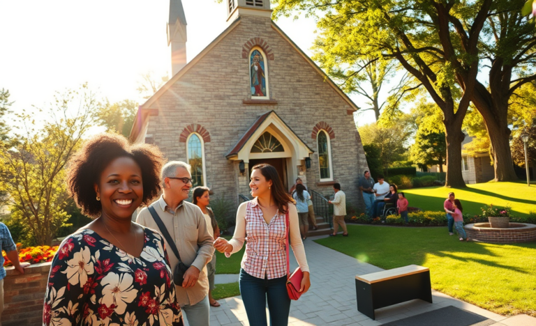 A collage representing various Christian denominations and community practices.