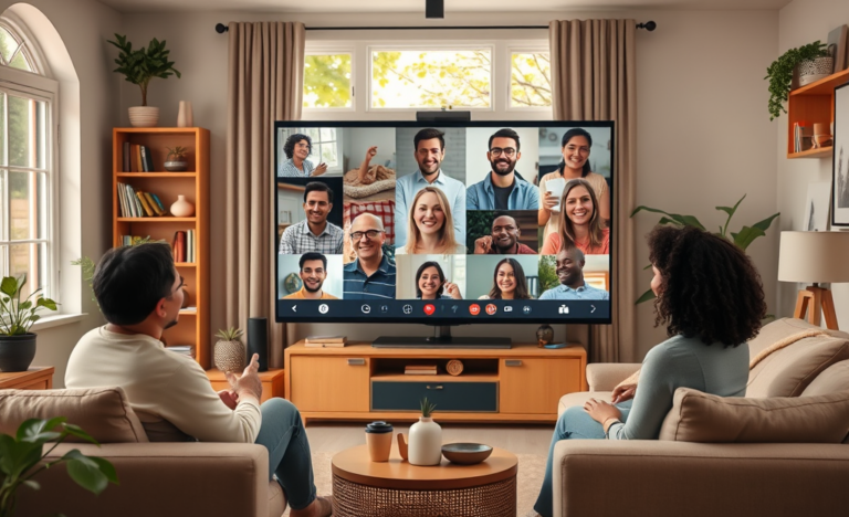 A diverse group of Christians engaging in online fellowship through virtual meetings and services.