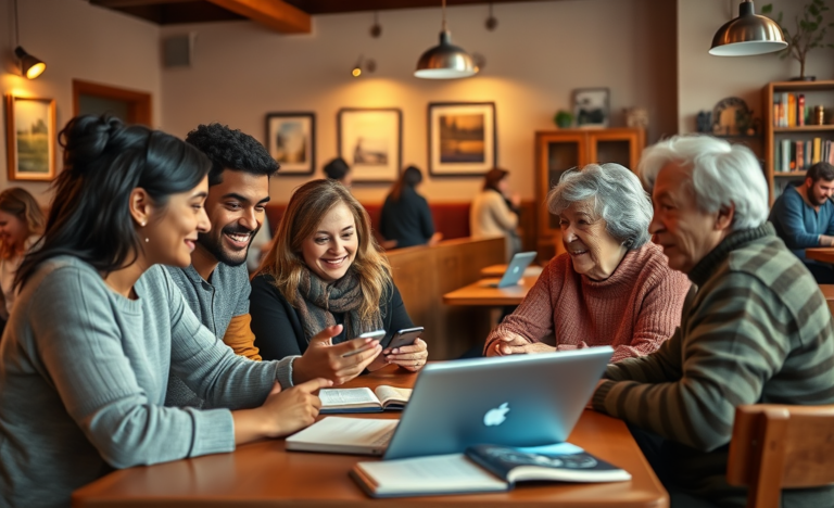 An illustration of various Christian platforms connecting people through faith and community.